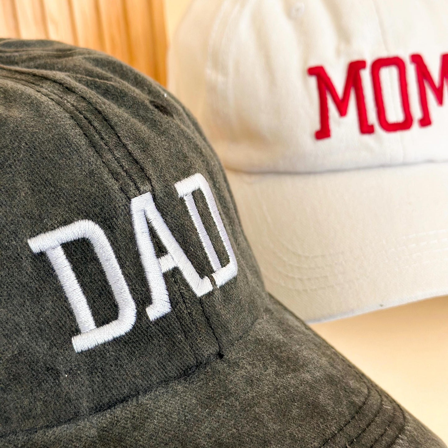 Pregnancy Announcement Hats – Mom & Dad Embroidered Caps Set