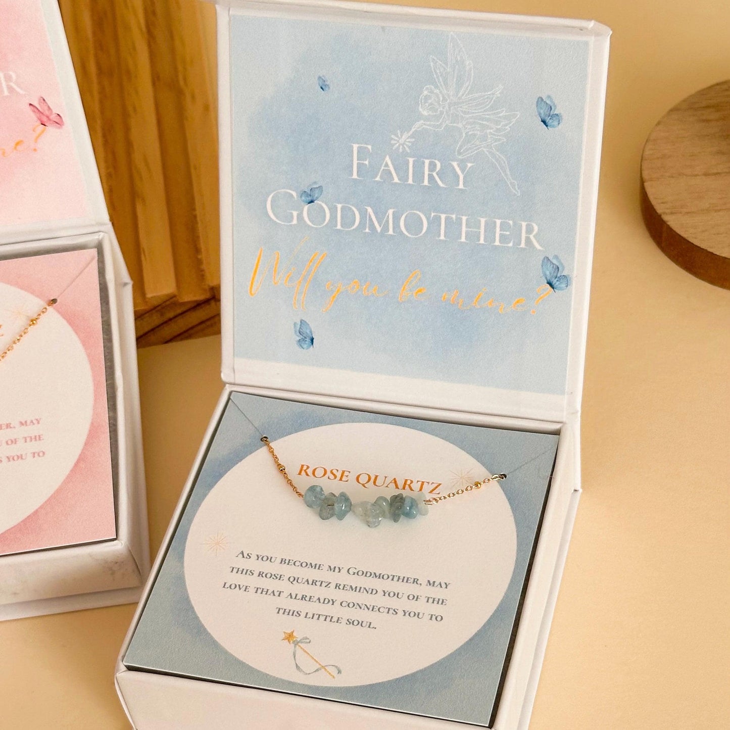 Godmother Proposal Bracelet Box – Rose Quartz Godmother Gift
