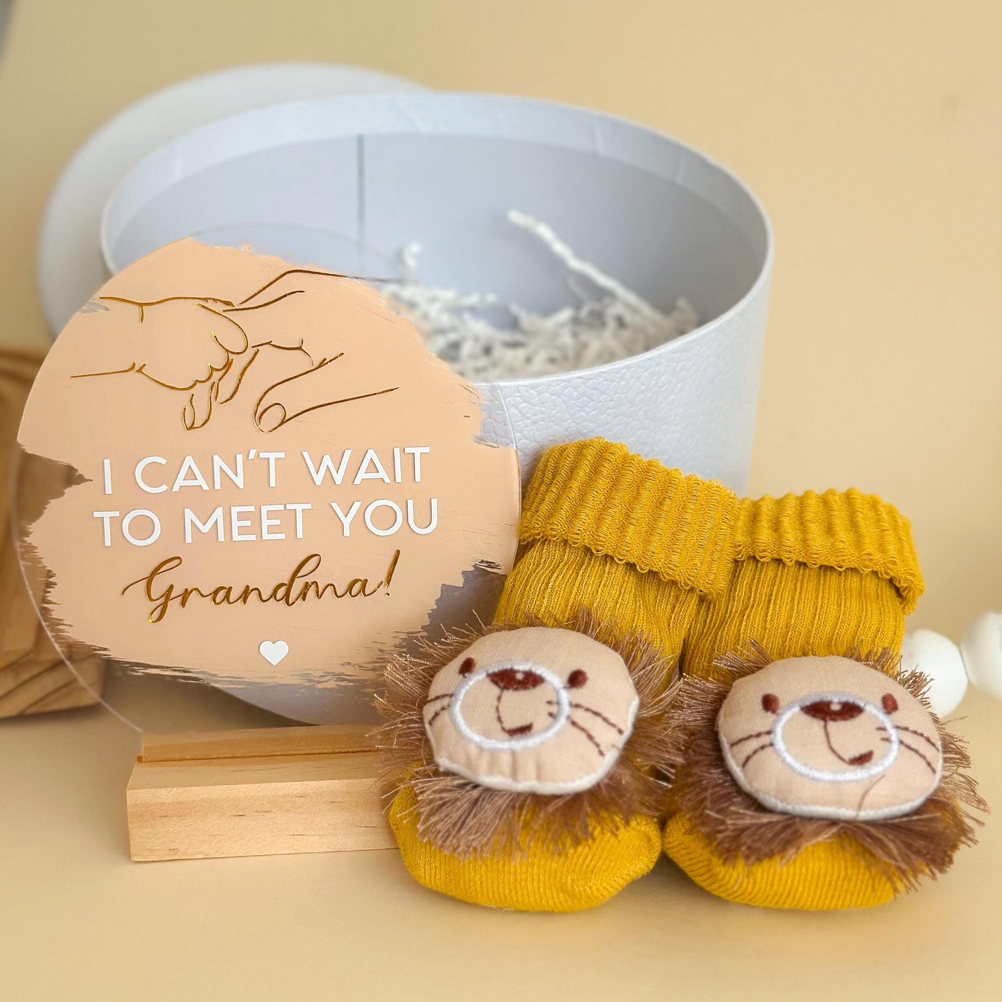 Pregnancy Announcement Gift: Acrylic Sign, Bear Socks, Grandparent Surprise