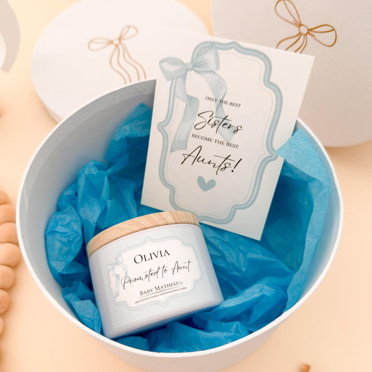 Personalized “Promoted to Aunt” Gift Box | Sister Pregnancy Announcement | Custom Soy Candle | Auntie Reveal from Sister to Auntie