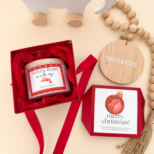 Christmas Pregnancy Announcement Box • Personalized “Santa Baby” Soy Candle • Holiday Baby Reveal Gift • Grandparents candle