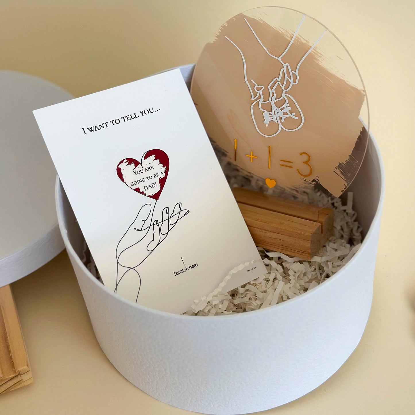 Pregnancy Announcement Gift Box for Dad: Scratch Card & Acrylic Stand