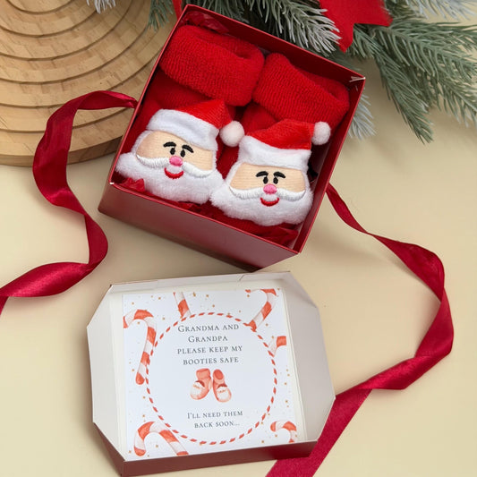 Christmas Grandparents Pregnancy Announcement Box -Santa baby - gift for Aunt, Uncle - Surprise for Grandma & Grandpa - Keep my booties safe