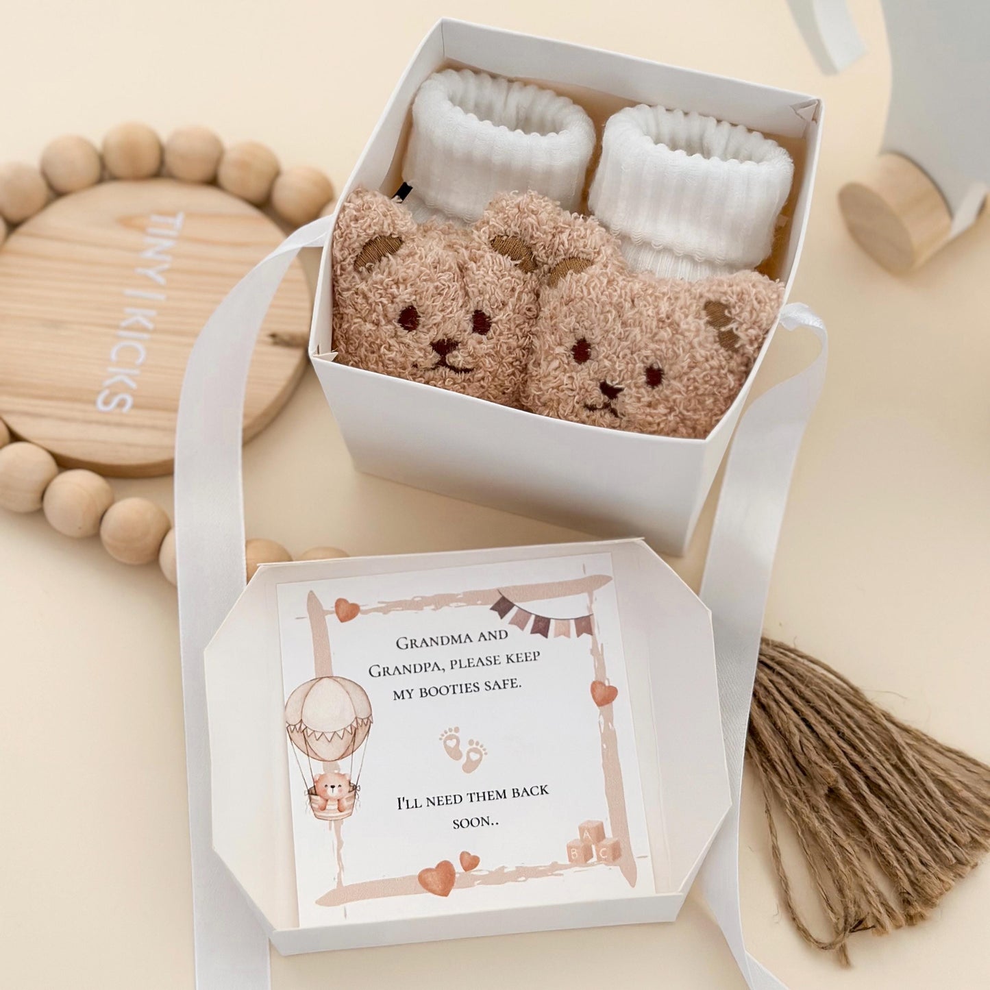 Grandparents Pregnancy Announcement Box – Baby Reveal Gift with Animal Booties, New Grandparent Reveal Idea