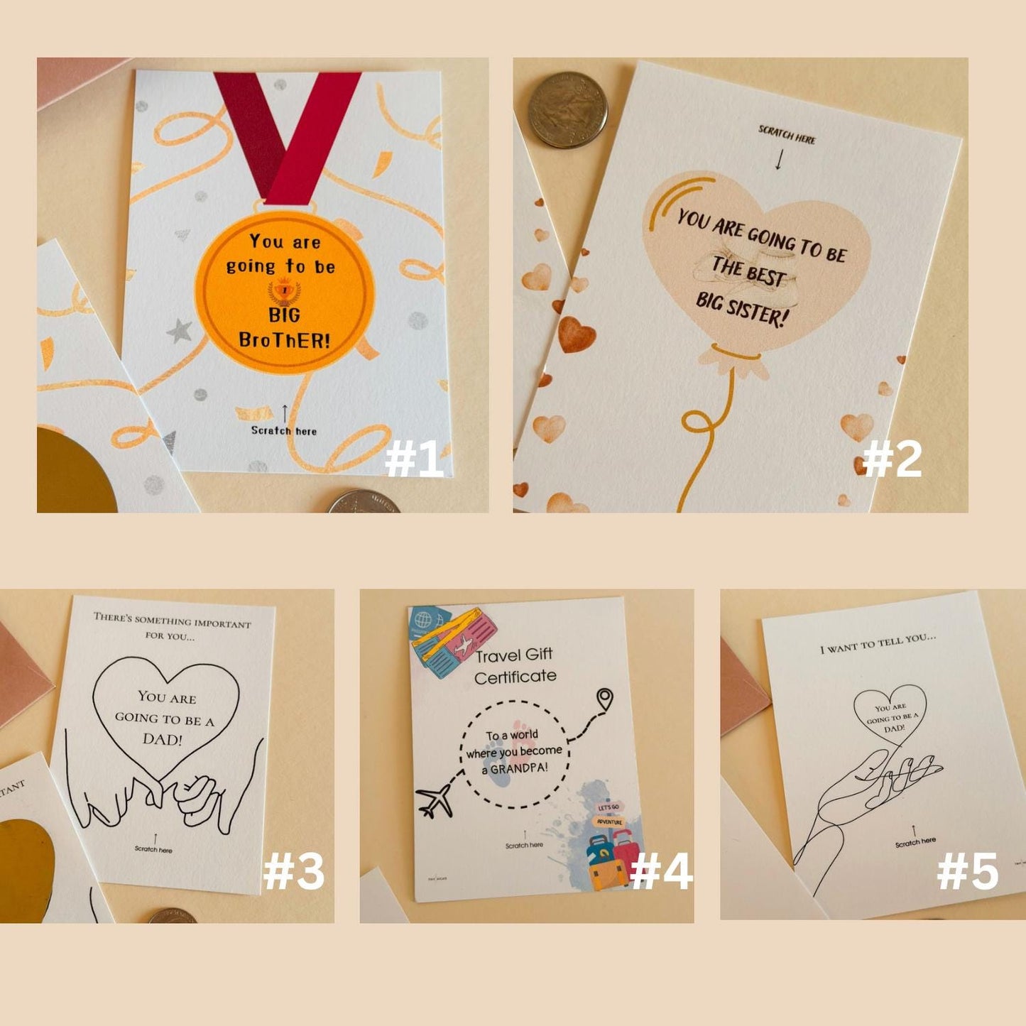 Pregnancy Announcement Scratch Card - You Are Going to Be a Big Brother, Big Sister, Scratch Card for Grandparents