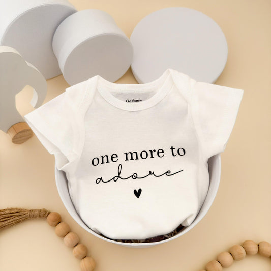 Pregnancy Announcement Gift Box for Dad: 'One more to adore' Bodysuit, “Hi Daddy”