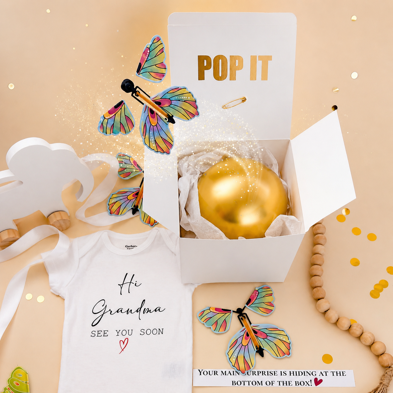 Grandparents Pregnancy Announcement Box - Surprise for Grandma with Butterfly