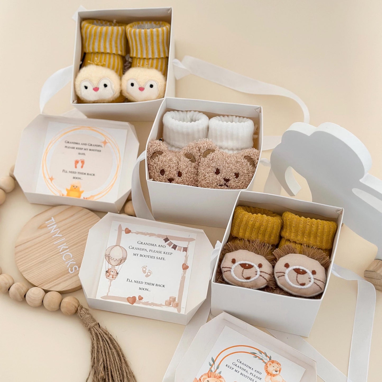 Grandparents Pregnancy Announcement Box – Baby Reveal Gift with Animal Booties, New Grandparent Reveal Idea