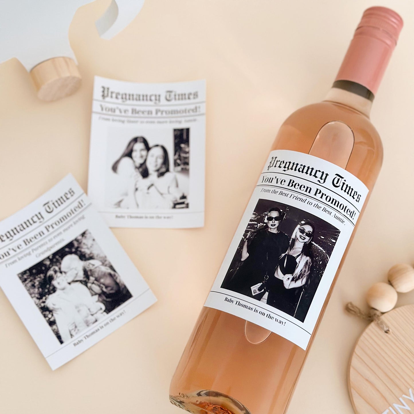 Personalized Pregnancy Announcement Wine Label: Newspaper Style Bottle Sticker, Personalized Newspaper Wine Label for Auntie, Uncle, friends