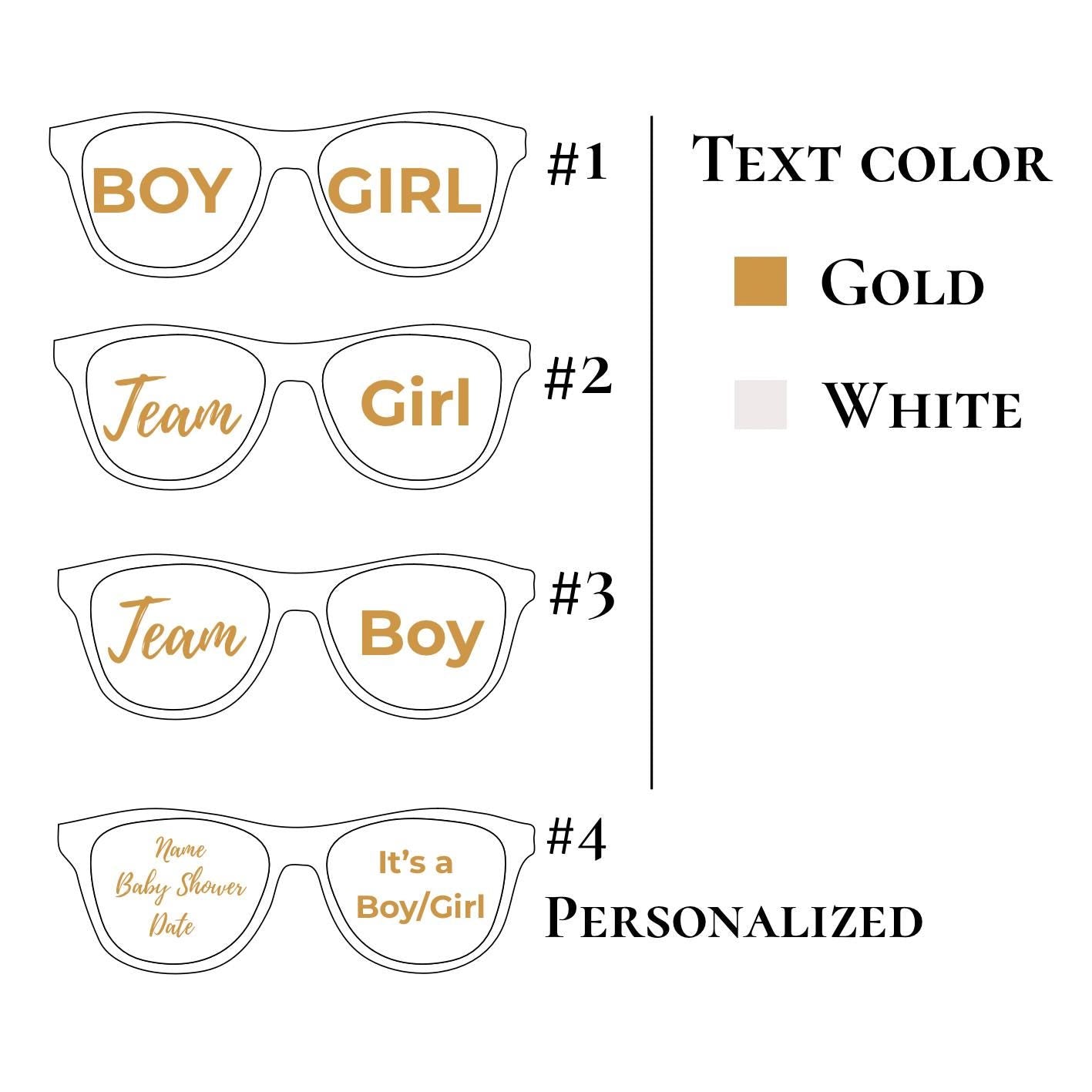 Gender Reveal Sunglasses: White & Gold Baby Shower Prop