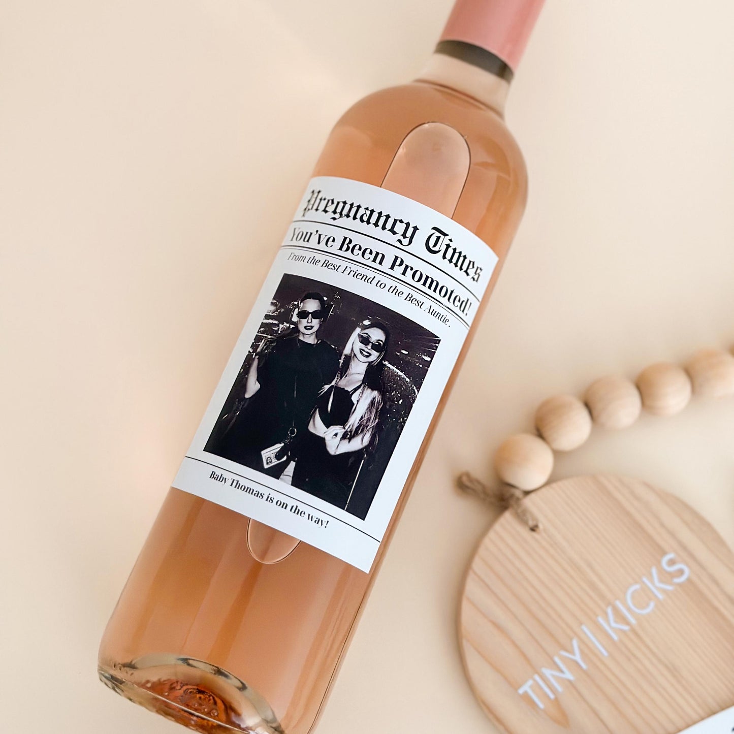 Personalized Pregnancy Announcement Wine Label: Newspaper Style Bottle Sticker, Personalized Newspaper Wine Label for Auntie, Uncle, friends