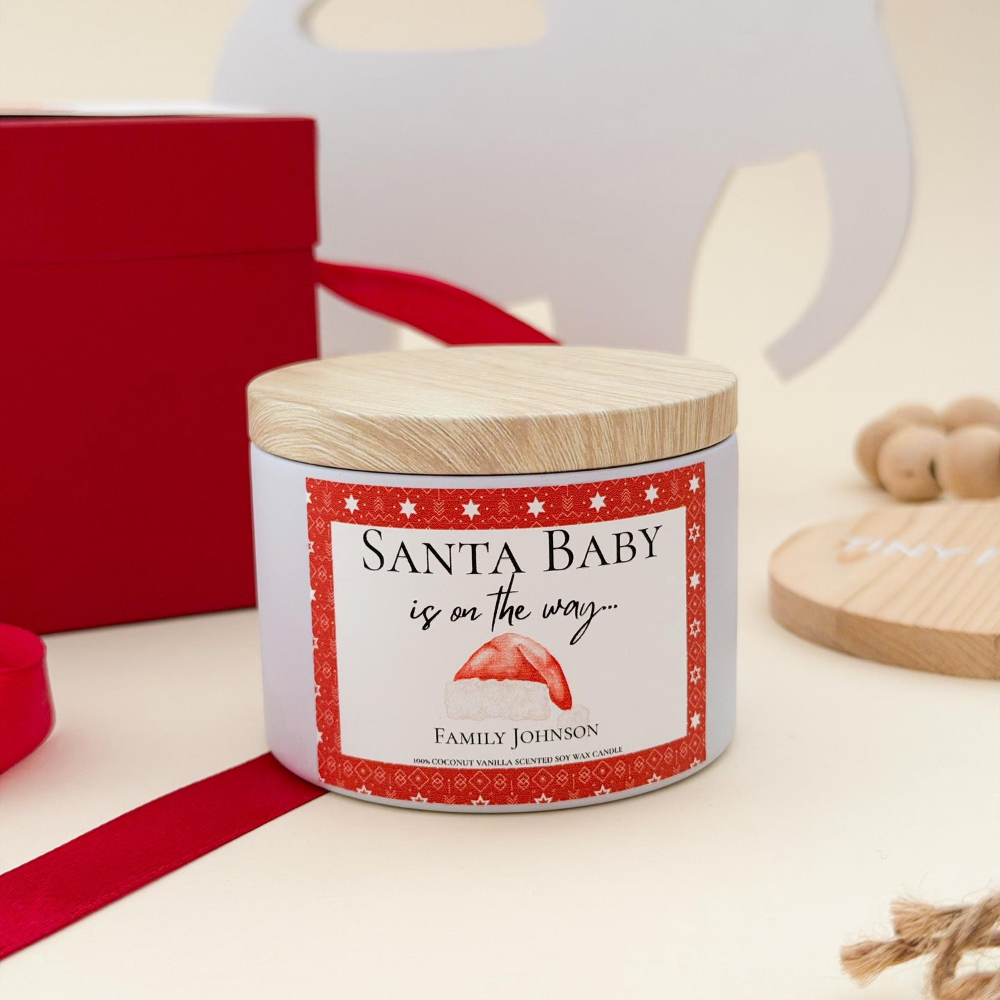 Christmas Pregnancy Announcement Box • Personalized “Santa Baby” Soy Candle • Holiday Baby Reveal Gift • Grandparents candle