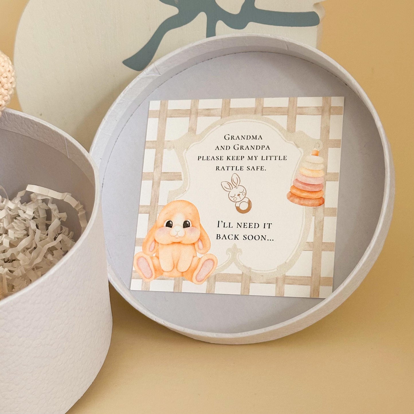 Pregnancy Announcement Gift for Grandparents – Bunny Rattle baby reveal
