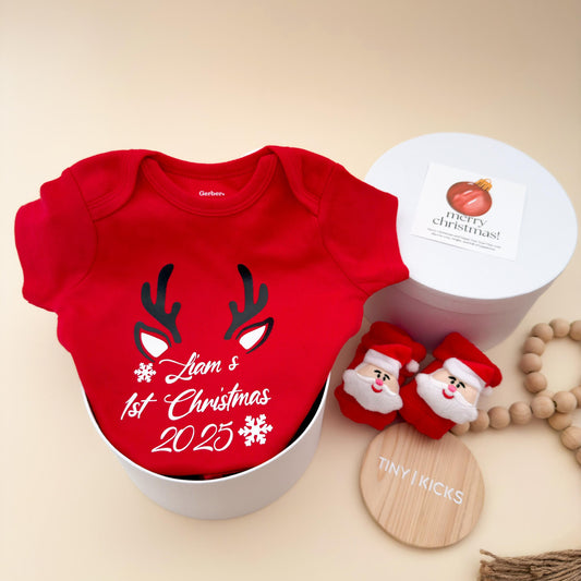 Baby’s First Xmas Gift-My first Christmas baby set - Newborn 1st Christmas- Personalized baby bodysuit- Pregnancy Announcement- baby shower