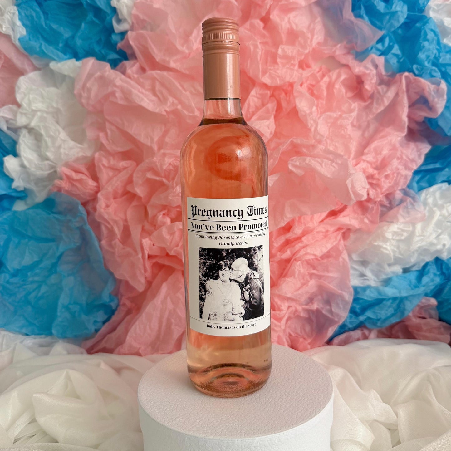 Pregnancy Announcement Wine Label for Grandparents – Personalized Newspaper Bottle Sticker