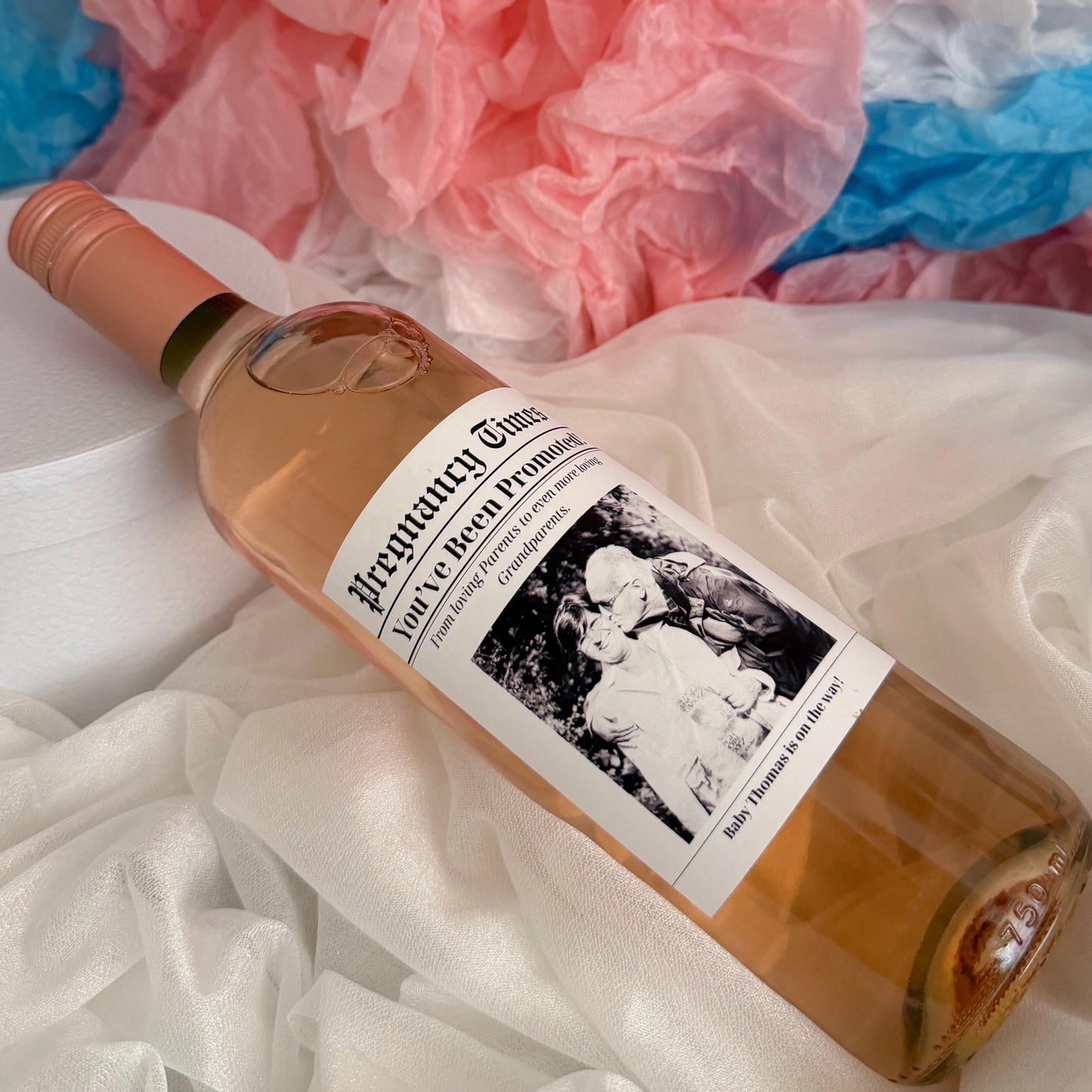 Pregnancy Announcement Wine Label for Grandparents – Personalized Newspaper Bottle Sticker