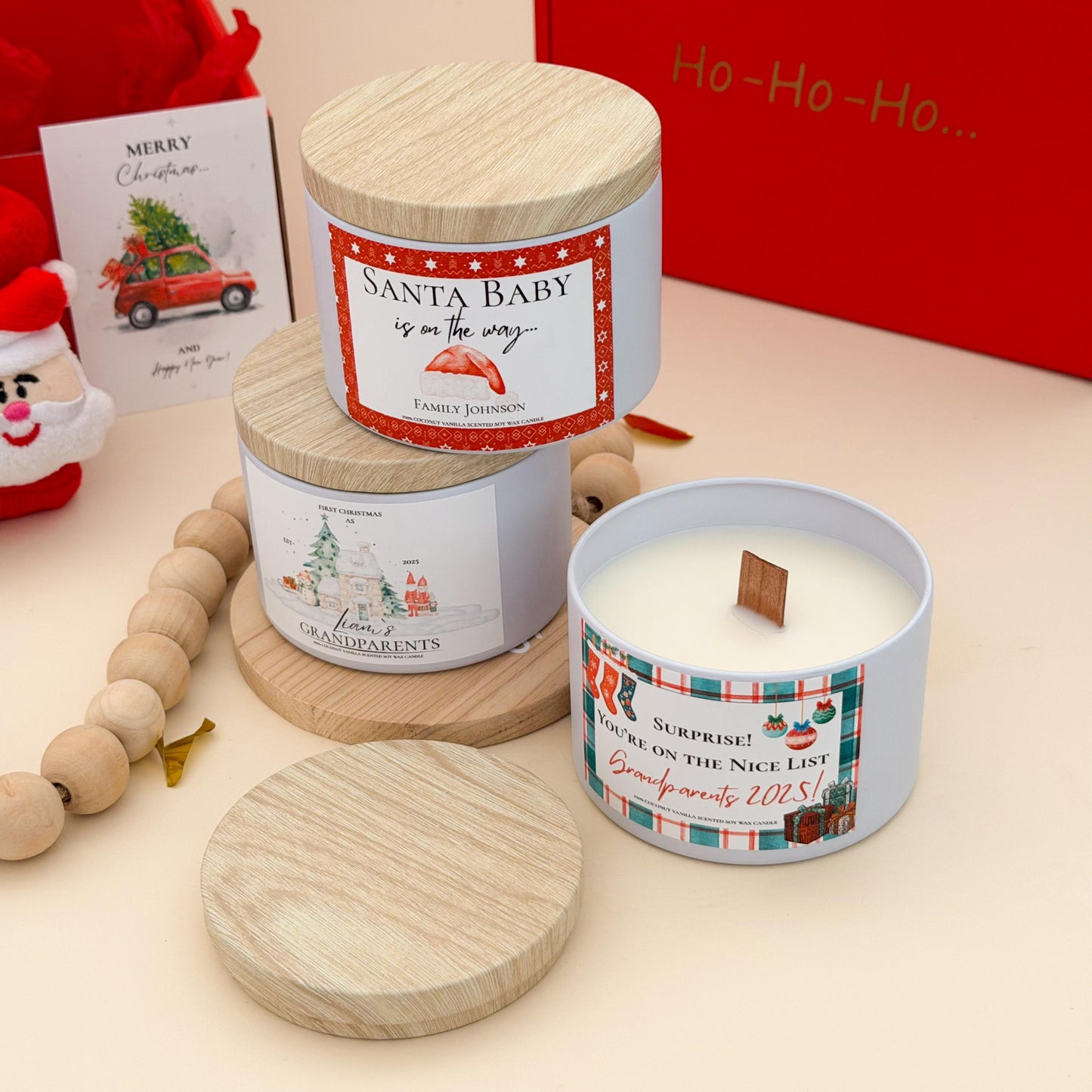 Christmas Pregnancy Announcement Box • Personalized “Santa Baby” Soy Candle • Holiday Baby Reveal Gift • Grandparents candle