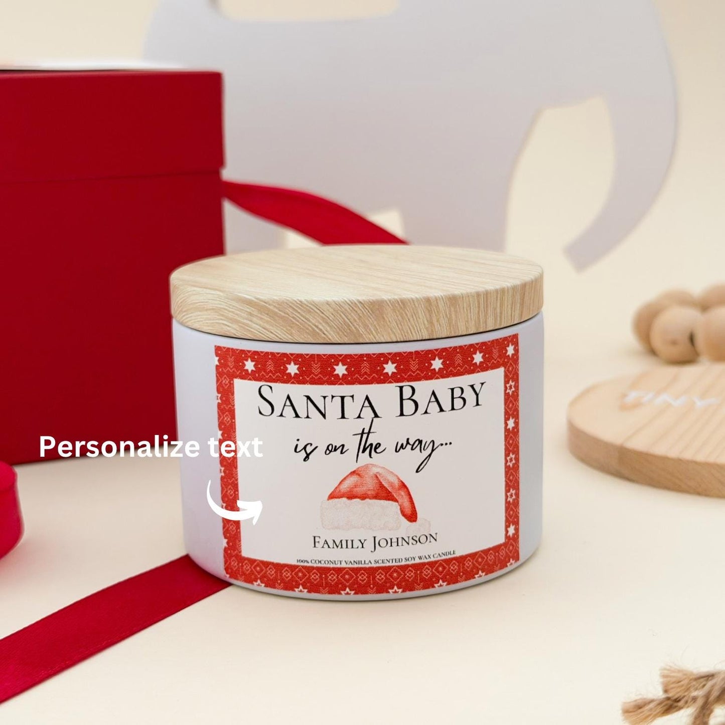 Christmas Pregnancy Announcement Box • Personalized “Santa Baby” Soy Candle • Holiday Baby Reveal Gift • Grandparents candle