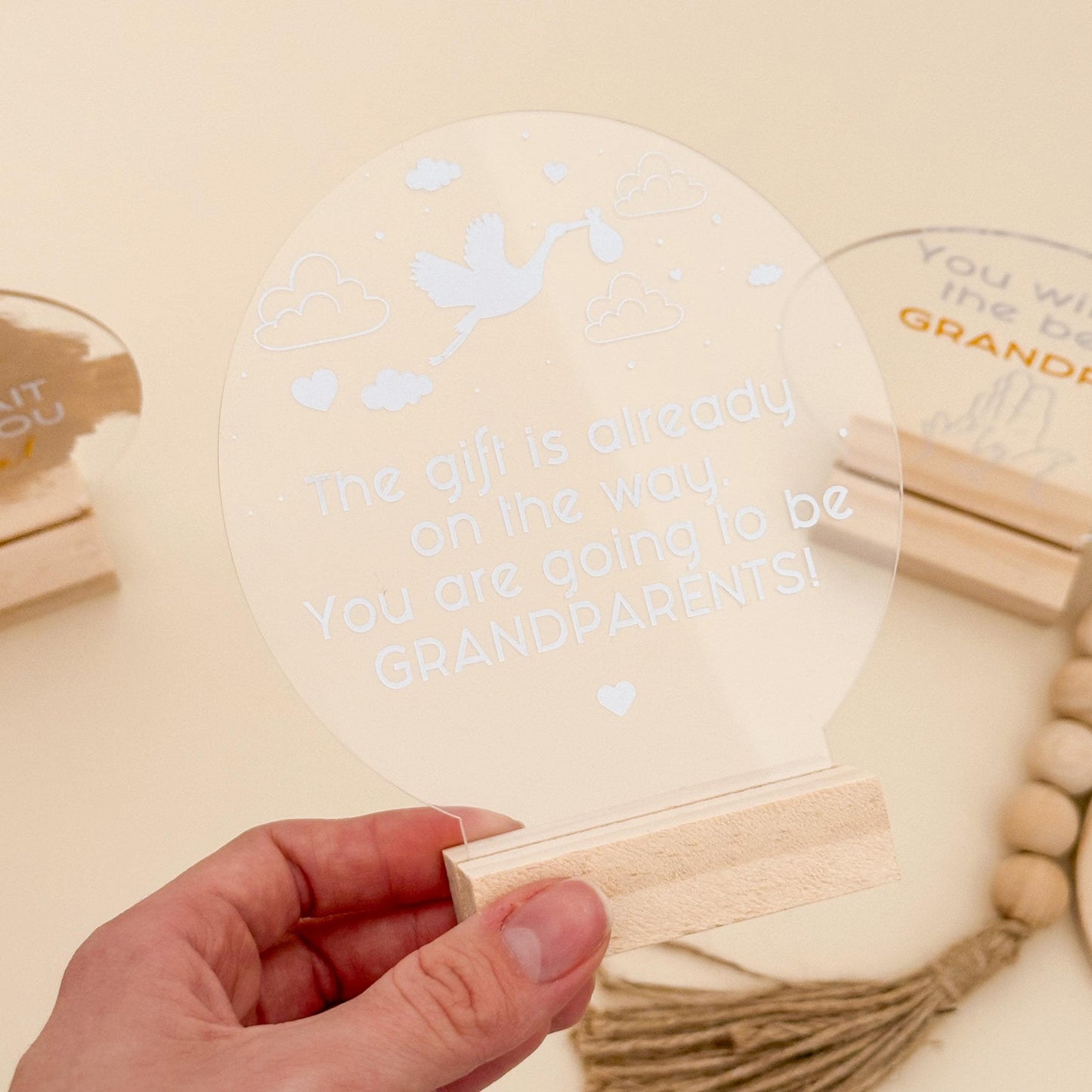 Pregnancy Announcement Gift: Acrylic Sign, Bear Socks, Grandparent Surprise