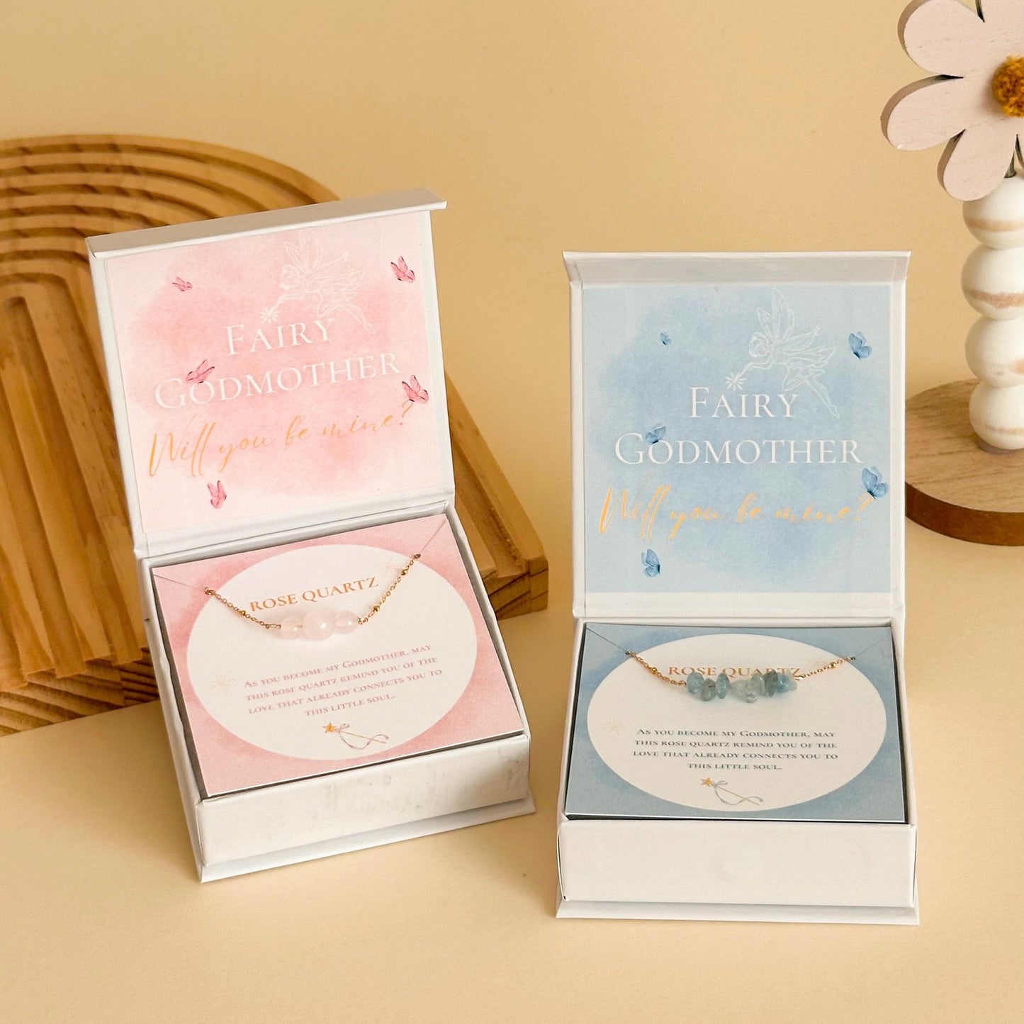 Godmother Proposal Bracelet Box – Rose Quartz Godmother Gift