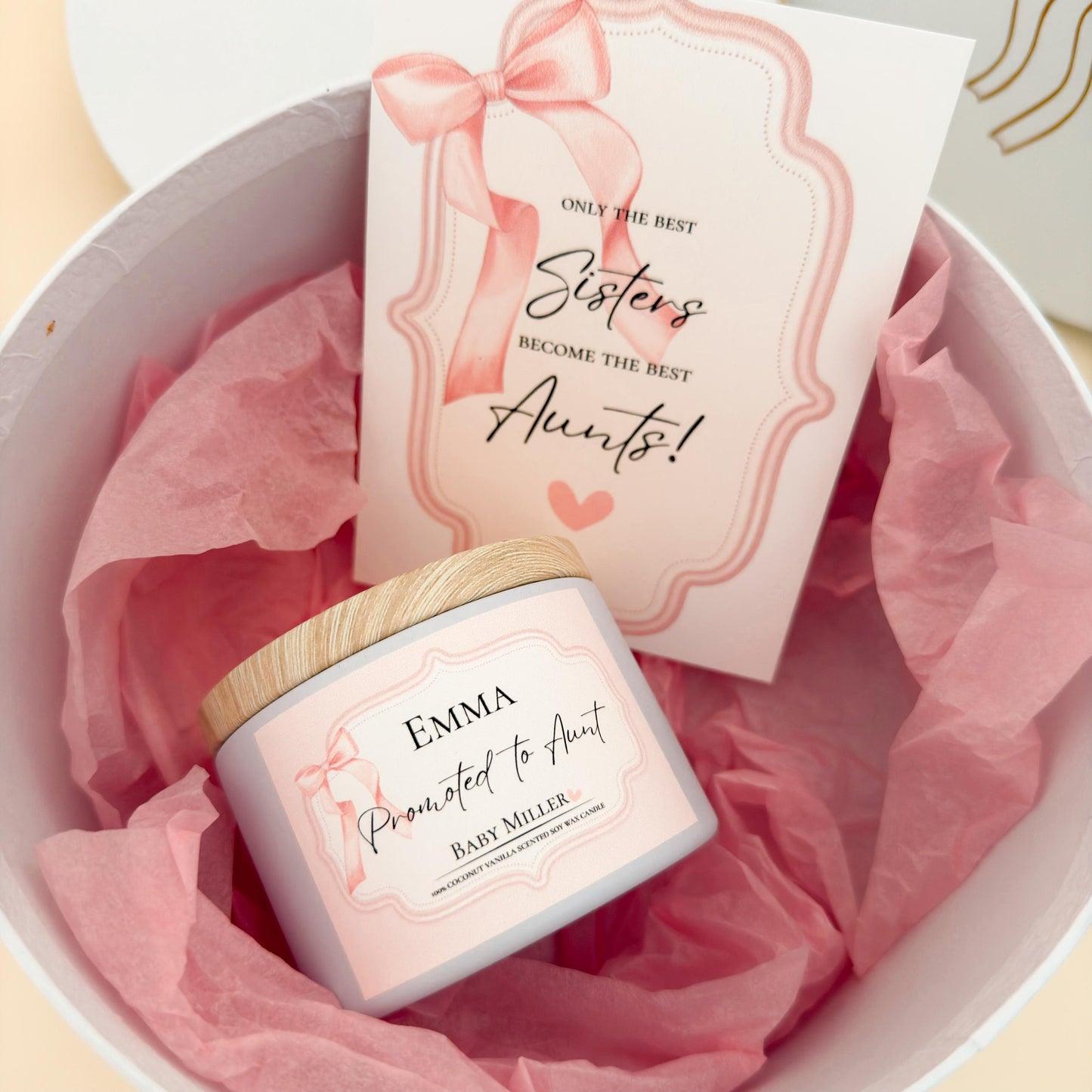 Personalized “Promoted to Aunt” Gift Box | Sister Pregnancy Announcement | Custom Soy Candle | Auntie Reveal from Sister to Auntie