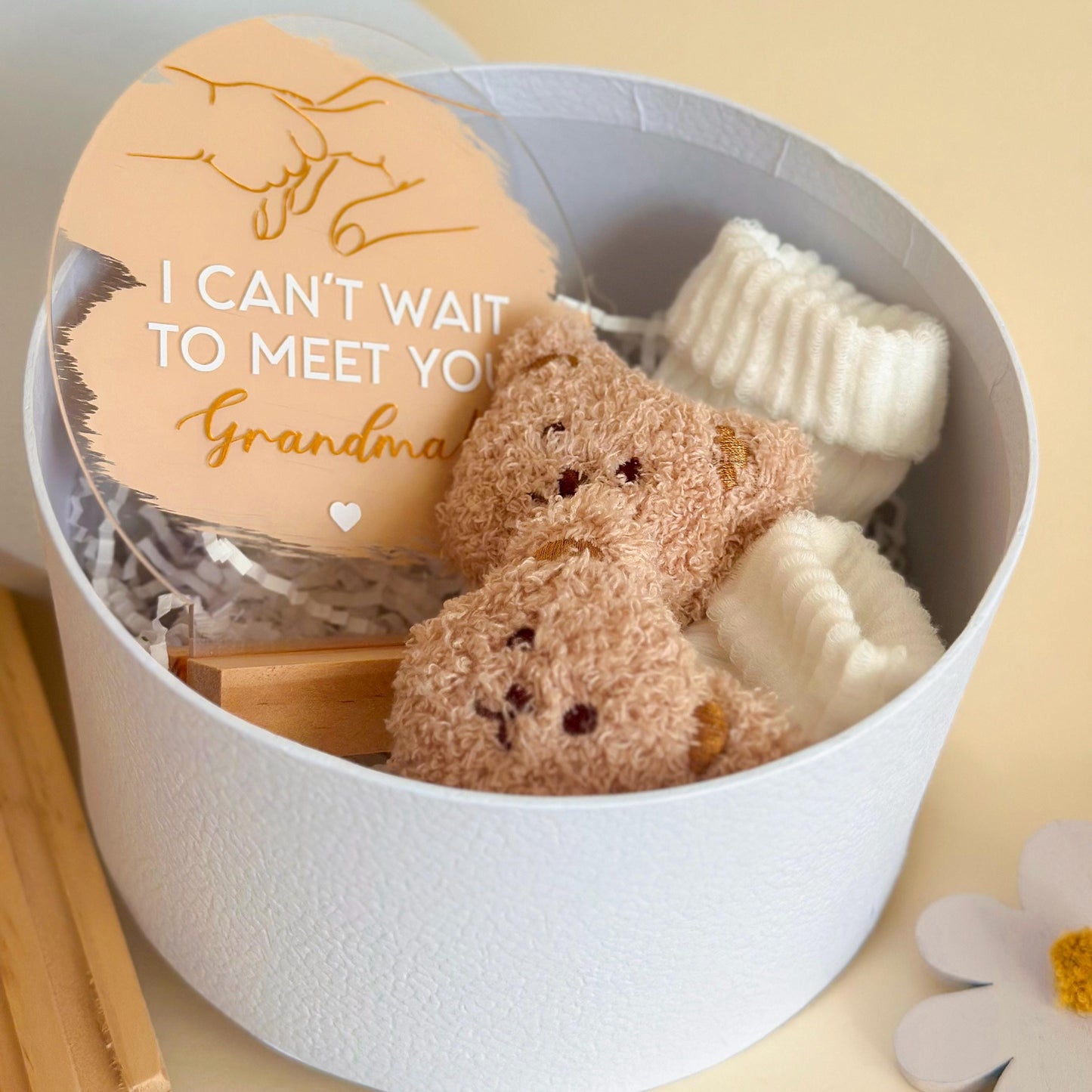 Pregnancy Announcement Gift: Acrylic Sign, Bear Socks, Grandparent Surprise