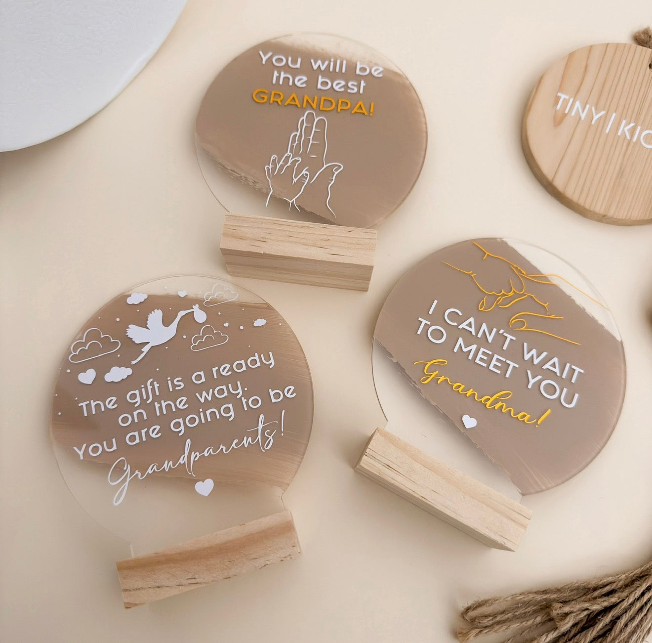 Pregnancy Announcement Gift: Acrylic Sign, Bunny Rattle, Grandparent Surprise