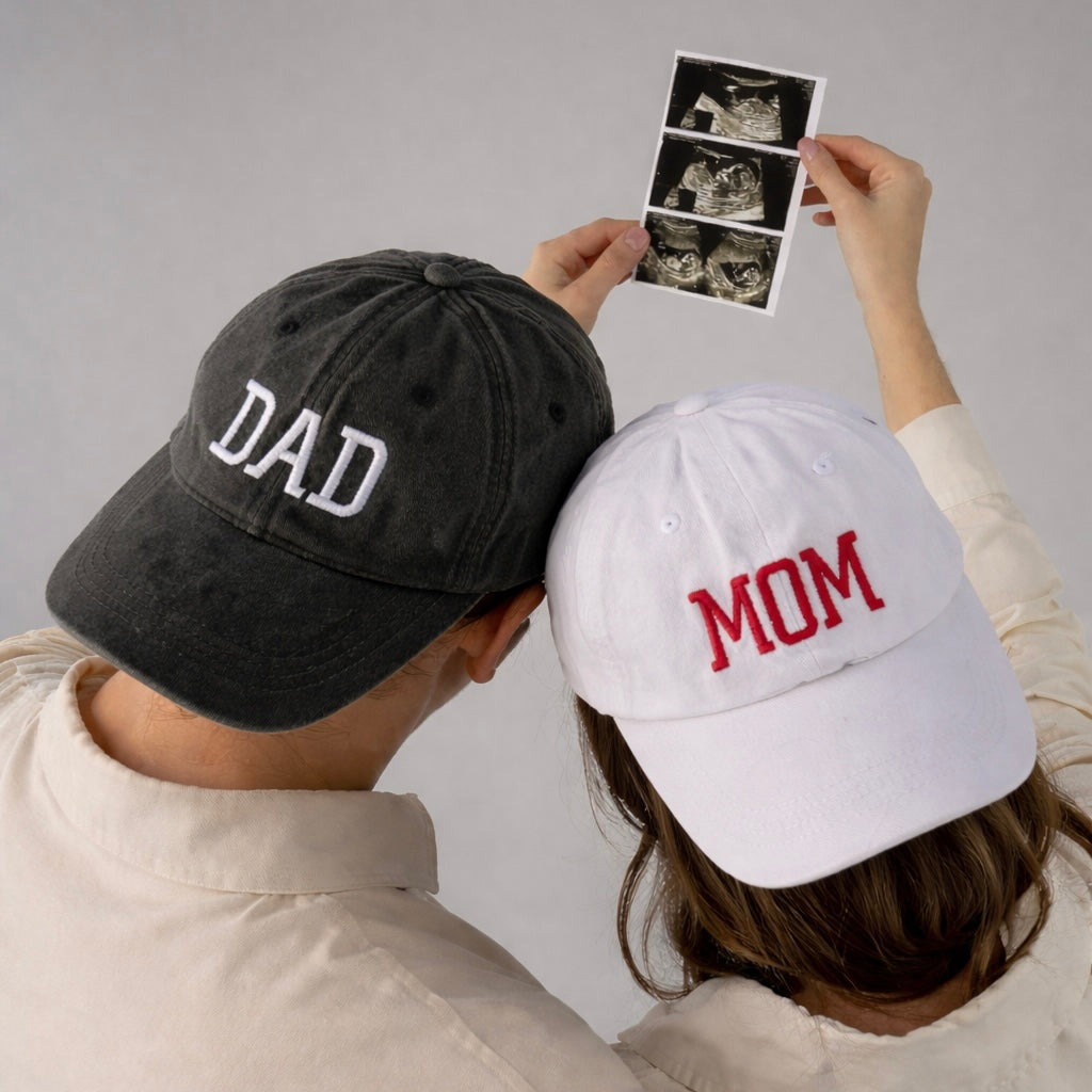 Mom & Dad Embroidered Hats – Pregnancy Announcement Gift