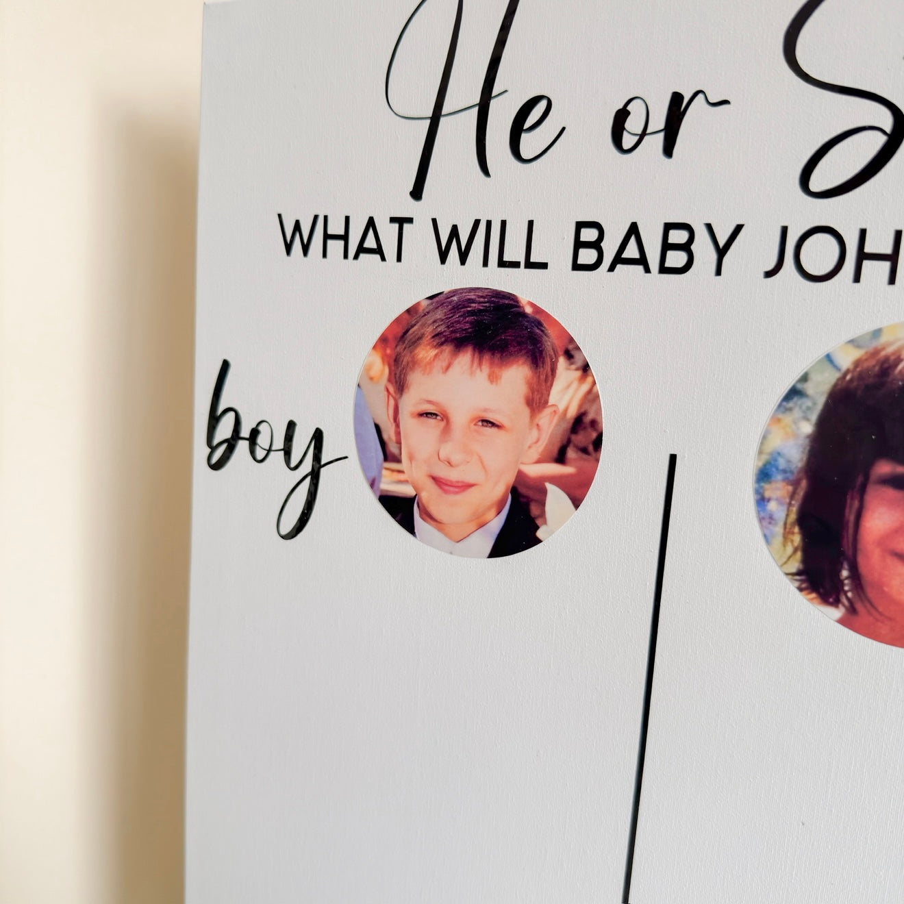 Baby Gender Reveal Voting Board with Parents’ Childhood Photos