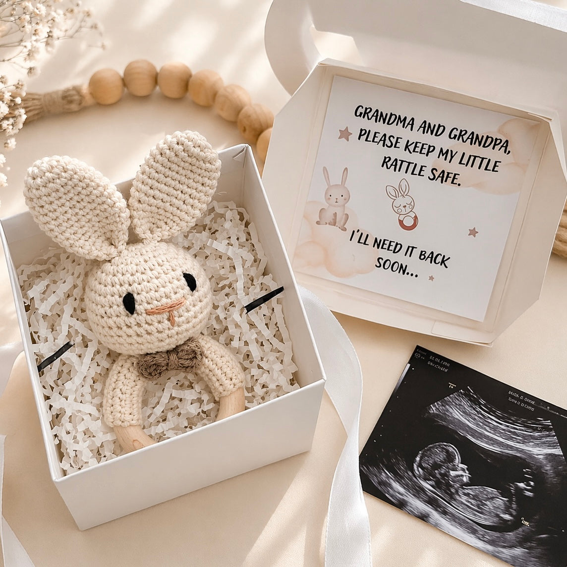 Grandparents Pregnancy Announcement Box – Keep my Rattle safe baby reveal gift