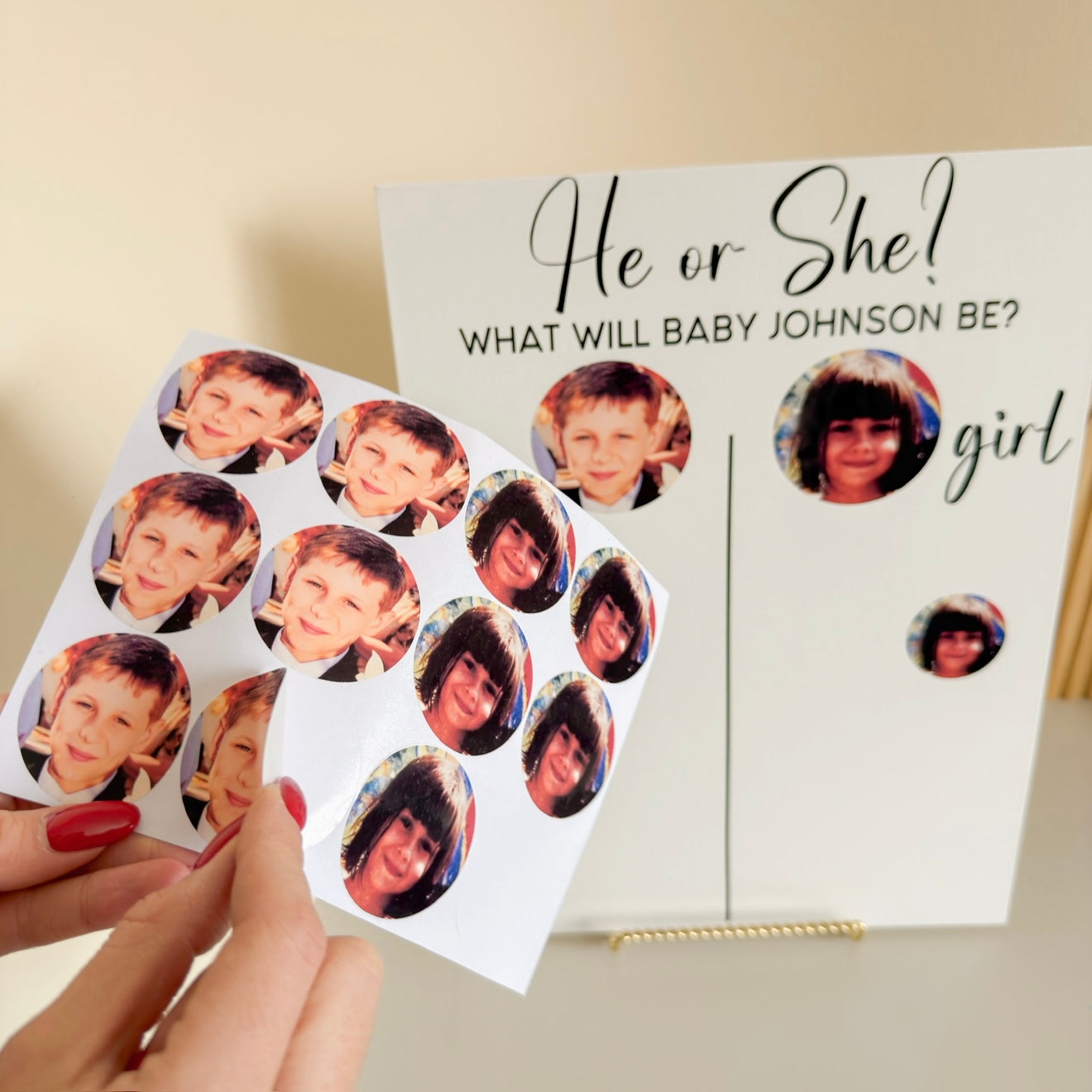 Baby Gender Reveal Voting Board with Parents’ Childhood Photos