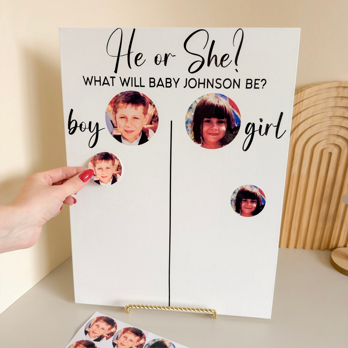 Baby Gender Reveal Voting Board with Parents’ Childhood Photos