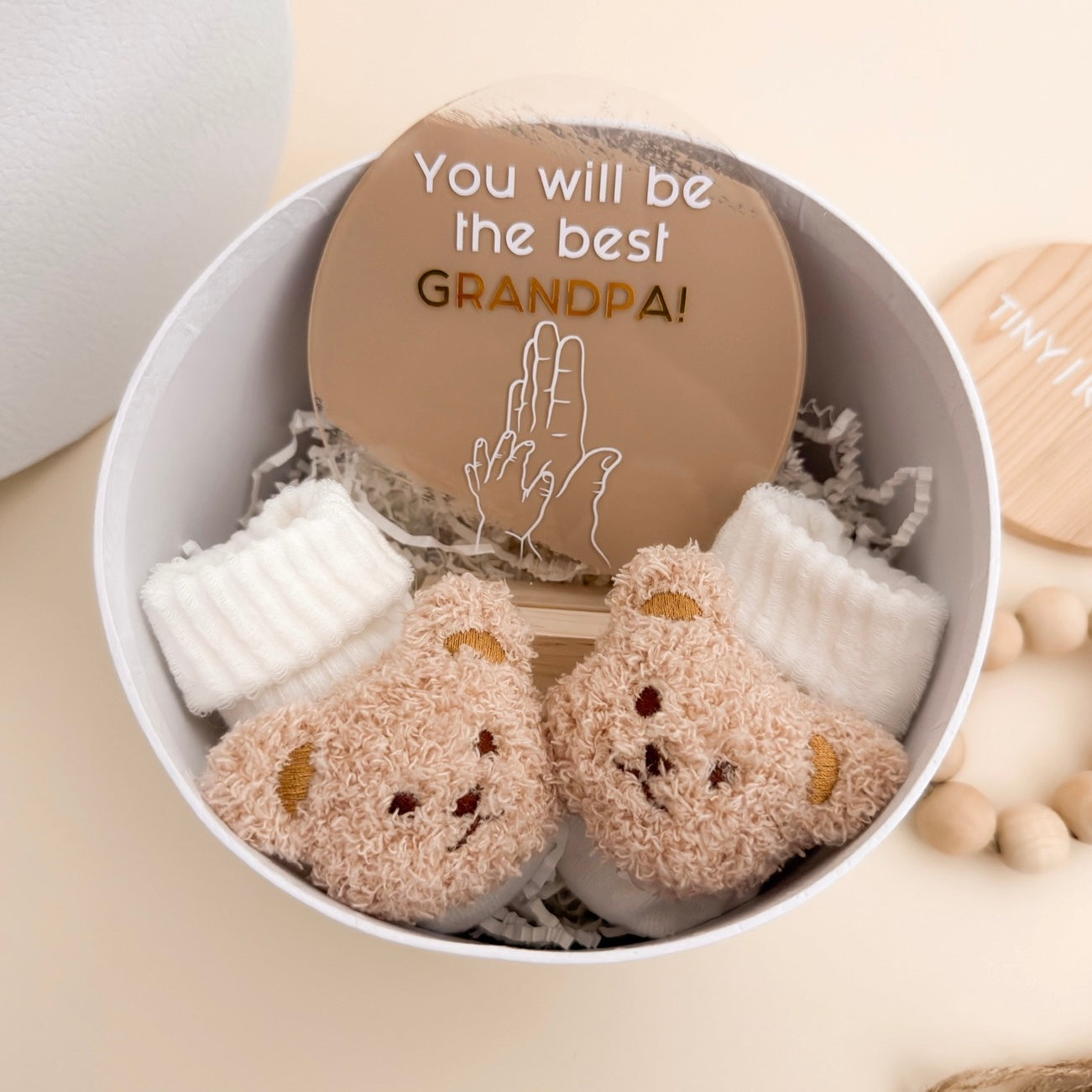Pregnancy Announcement Gift: Acrylic Sign, Bear Socks, Grandparent Surprise