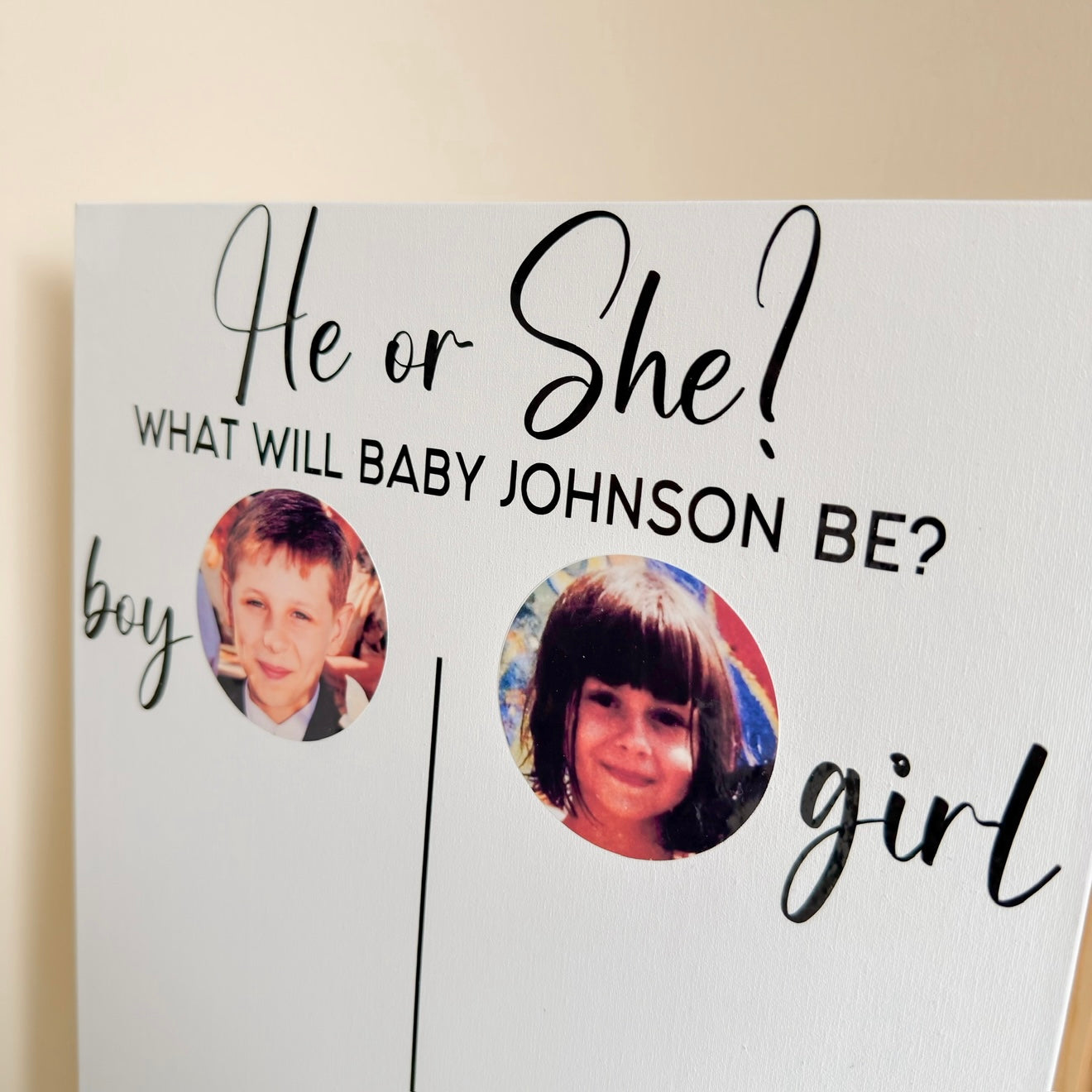 Baby Gender Reveal Voting Board with Parents’ Childhood Photos