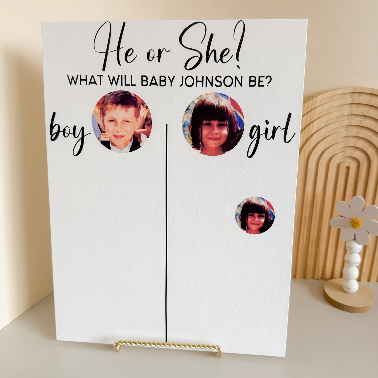 Baby Gender Reveal Voting Board with Parents’ Childhood Photos