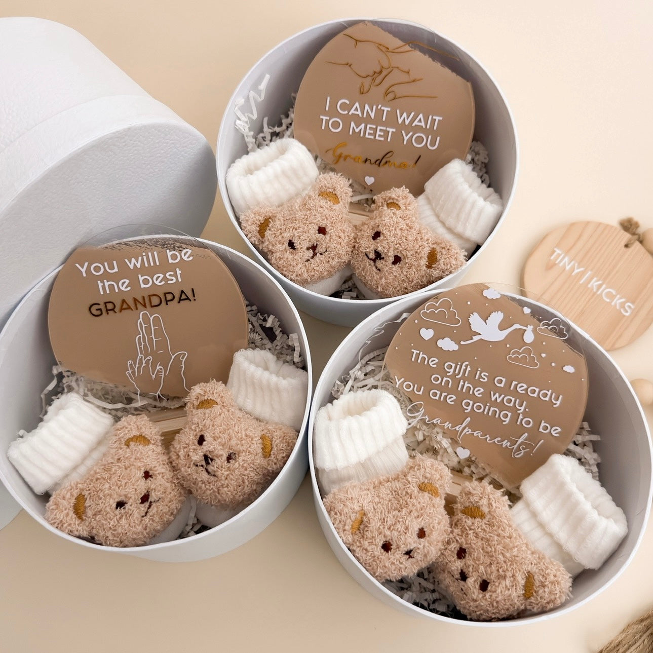 Pregnancy Announcement Gift: Acrylic Sign, Bear Socks, Grandparent Surprise