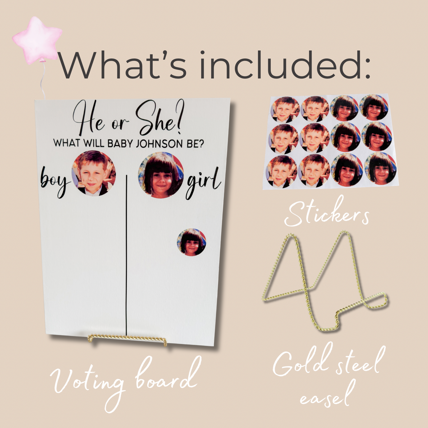 Baby Gender Reveal Voting Board with Parents’ Childhood Photos