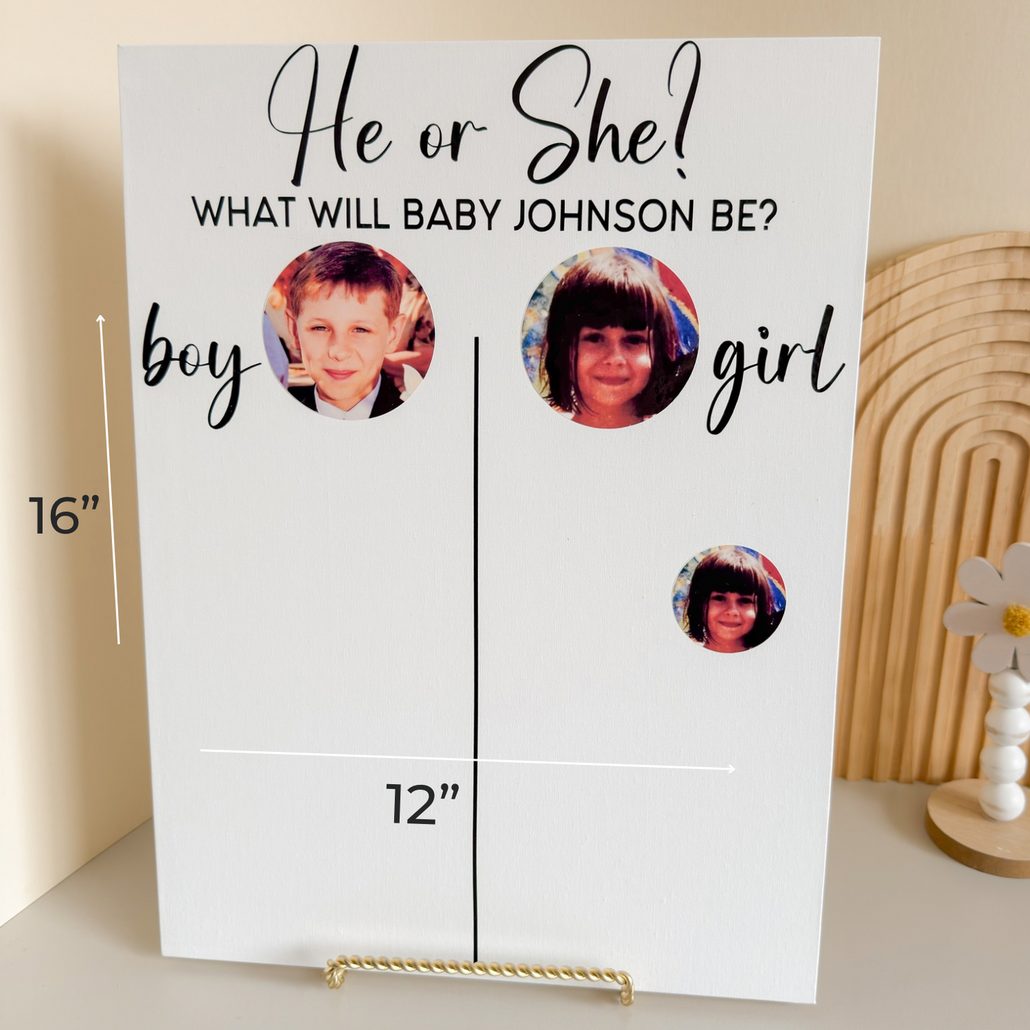 Baby Gender Reveal Voting Board with Parents’ Childhood Photos