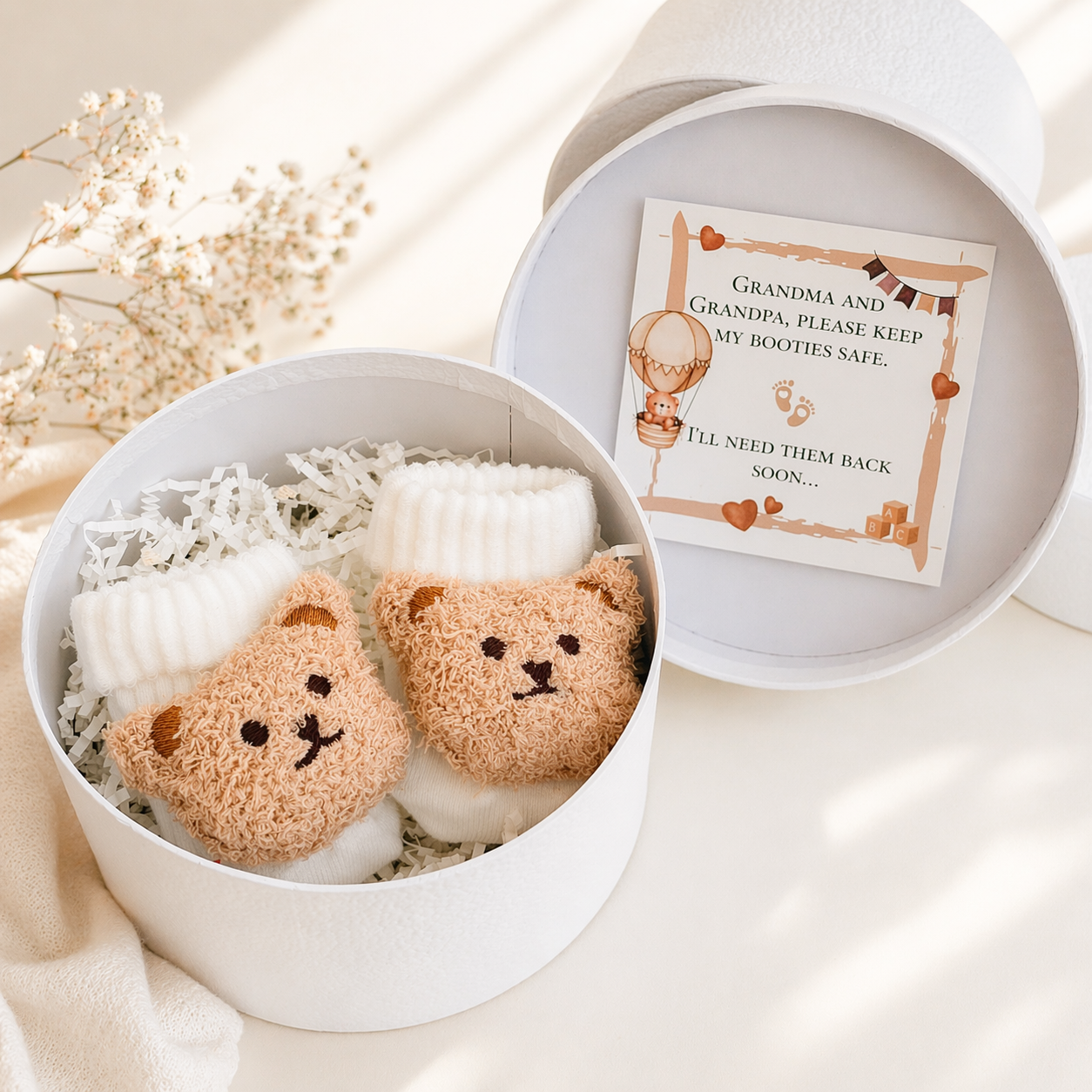 Grandparents Pregnancy Announcement Box – Baby Booties Keepsake Gift