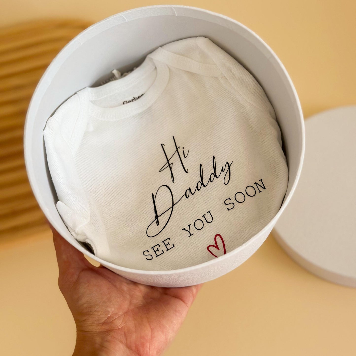 Pregnancy Announcement Gift Box for Dad: 'One more to adore' Bodysuit, “Hi Daddy”