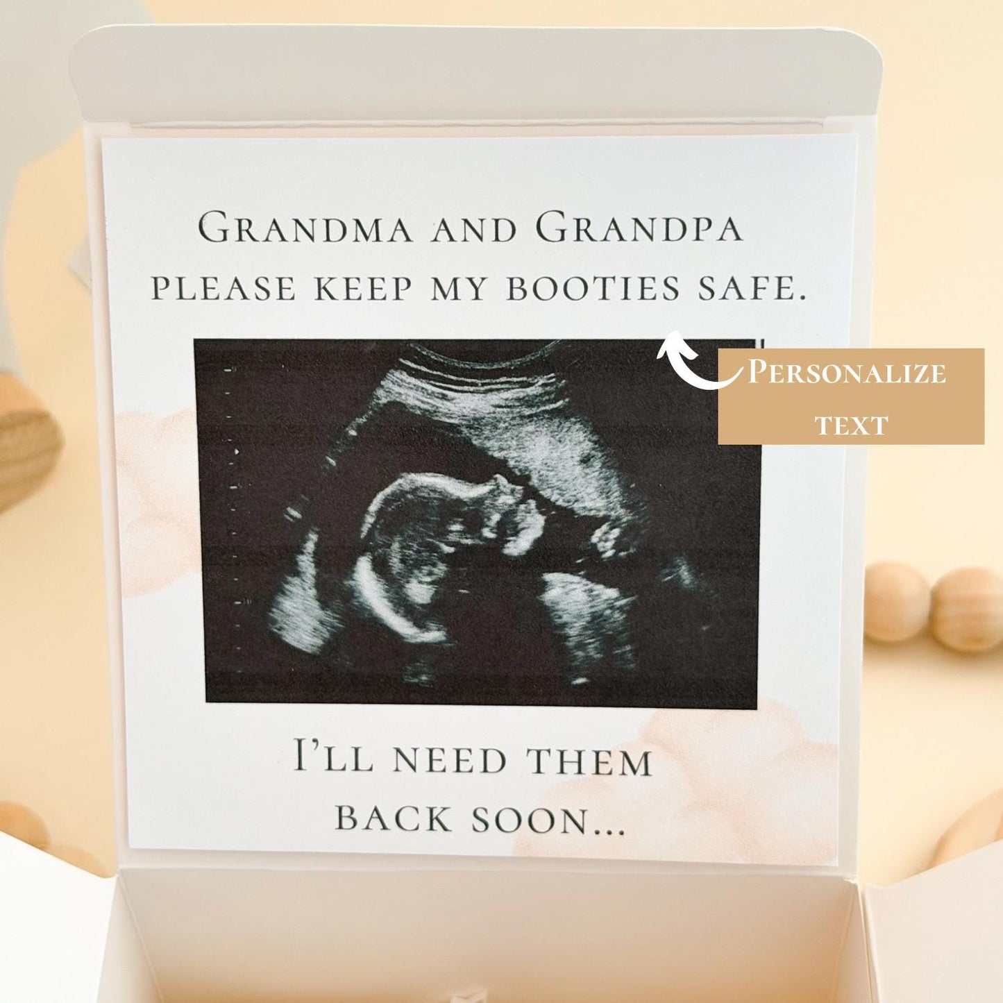 Sonogram Pregnancy Announcement Box – Grandma Grandpa Keep my booties safe