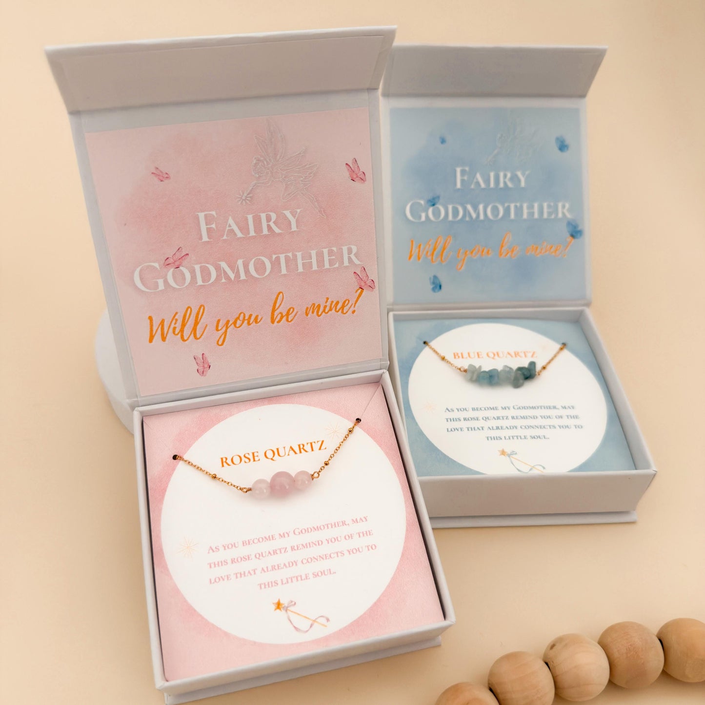 Godmother Proposal Bracelet Box – Rose Quartz Godmother Gift