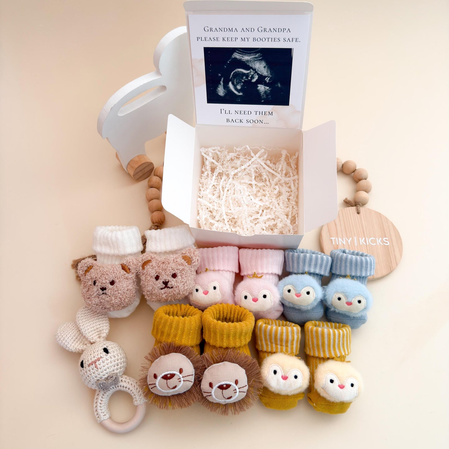 Sonogram Pregnancy Announcement Box – Grandma Grandpa Keep my booties safe