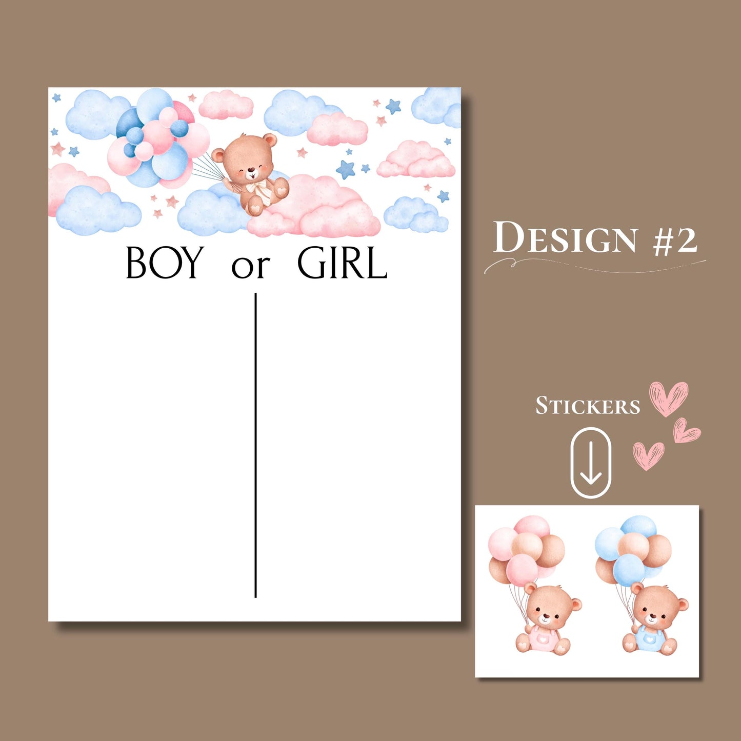 Bunny Gender Reveal Voting Board: Baby Shower Prediction Game, Baby party game, Gender reveal activities for guests, Boy or Girl cards