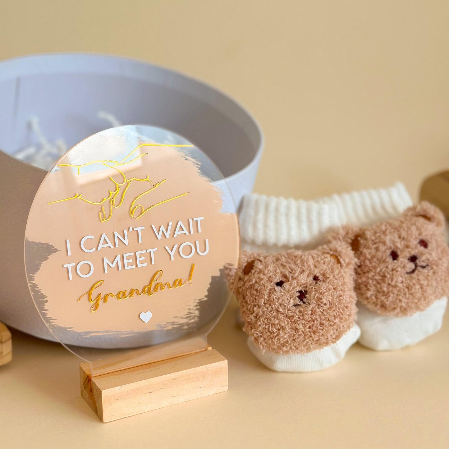 Pregnancy Announcement Gift: Acrylic Sign, Bear Socks, Grandparent Surprise