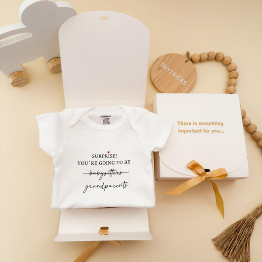 Grandparents Pregnancy Announcement Box: Custom Bodysuit Gift, New Grandparent Reveal Idea, Babysitters Grandparents baby bodysuit