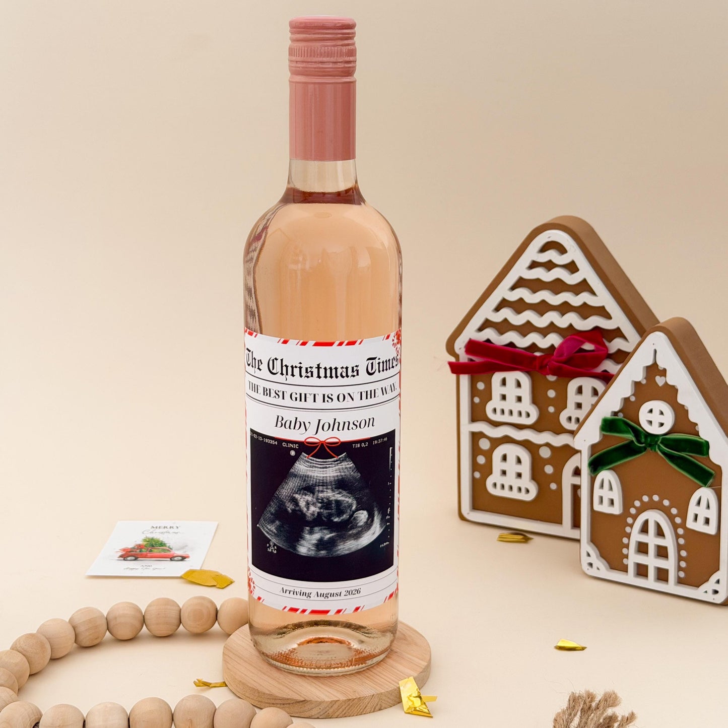 Christmas Personalized Pregnancy Announcement Wine Label: Newspaper Bottle Sticker, Personalized Wine Label for Grandma Grandpa,Grandparents