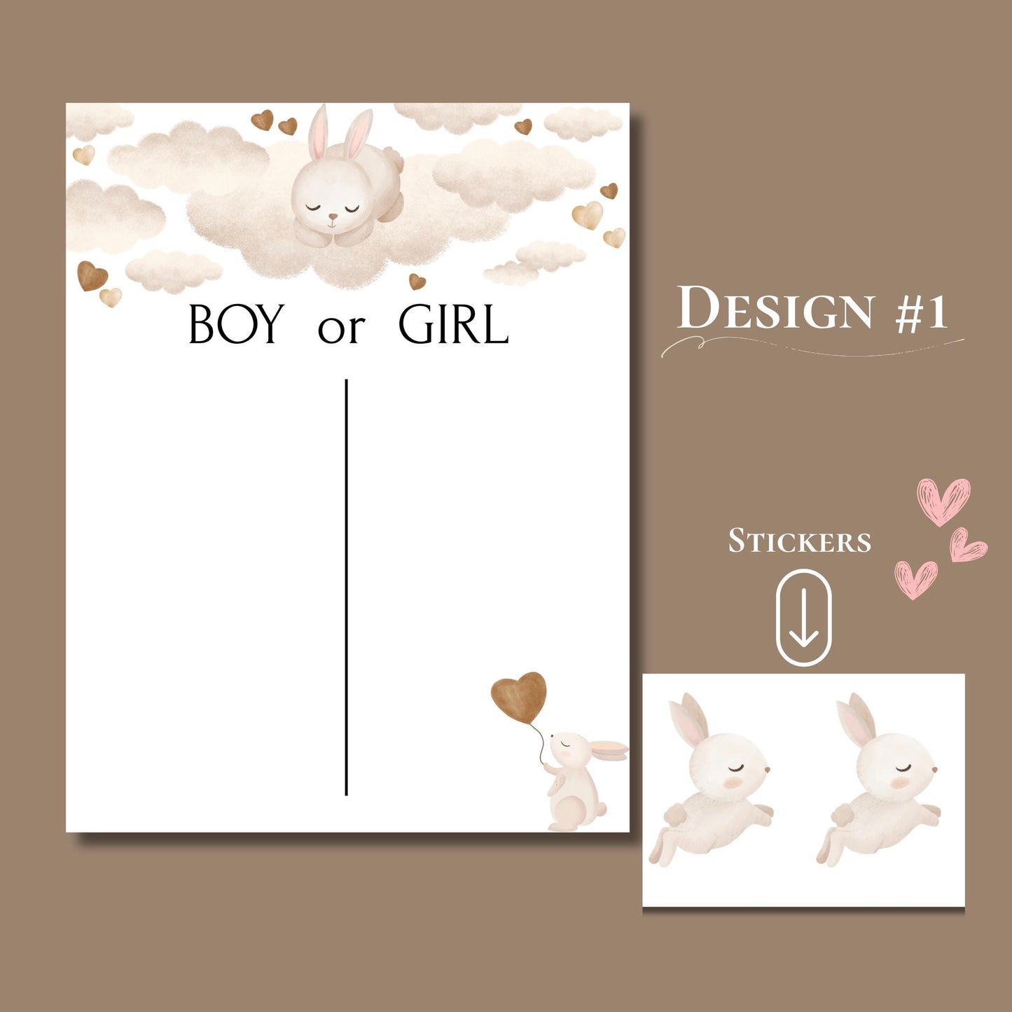 Bunny Gender Reveal Voting Board: Baby Shower Prediction Game, Baby party game, Gender reveal activities for guests, Boy or Girl cards