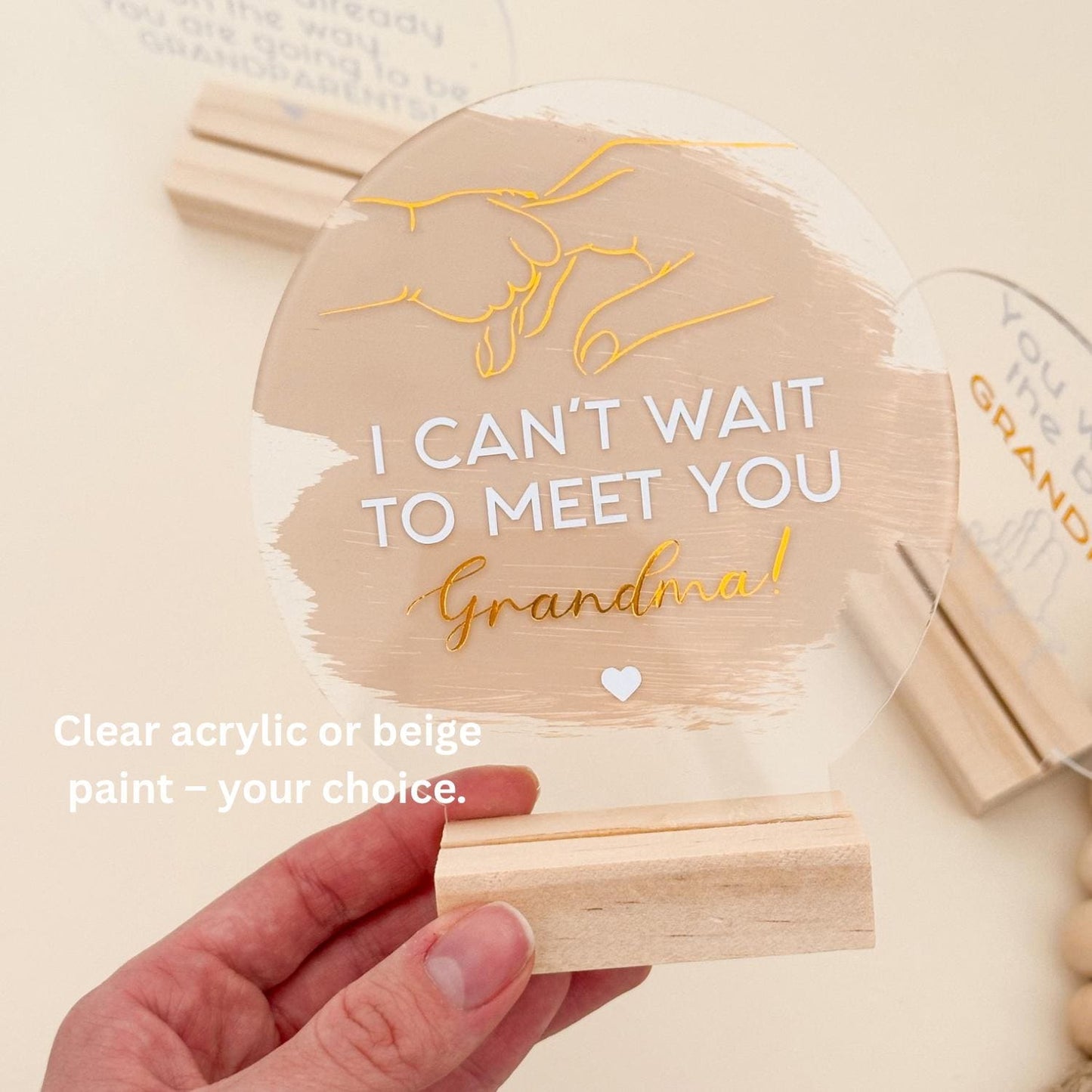 Pregnancy Announcement Gift: Acrylic Sign, Bunny Rattle, Grandparent Surprise