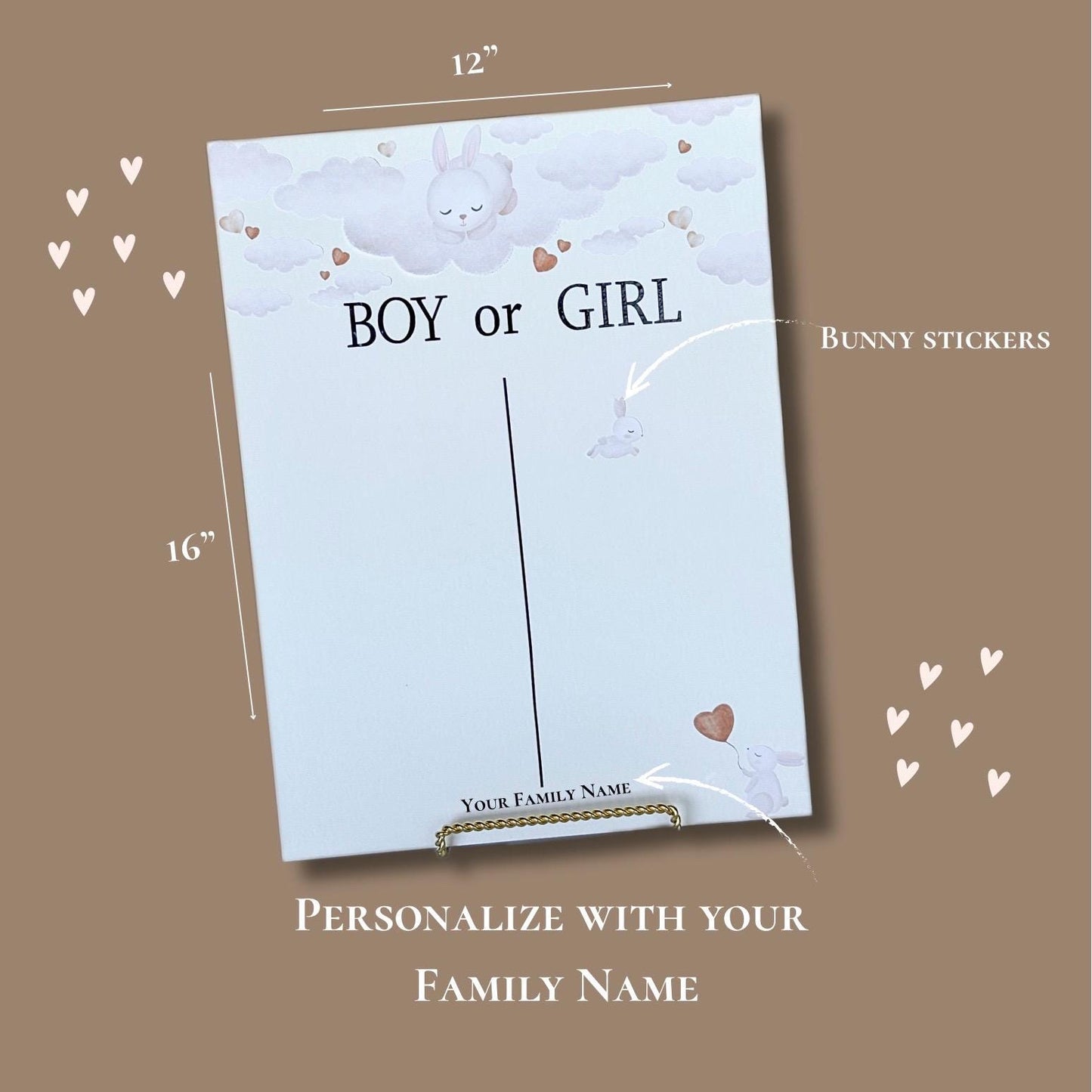 Bunny Gender Reveal Voting Board: Baby Shower Prediction Game, Baby party game, Gender reveal activities for guests, Boy or Girl cards